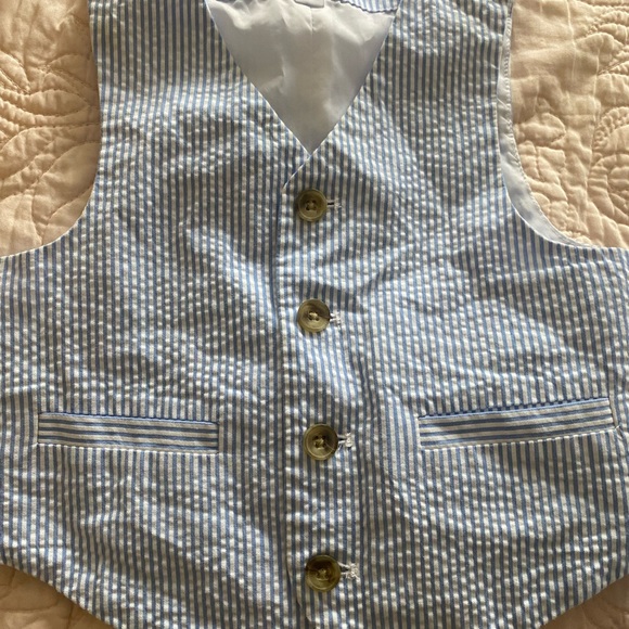 Janie and Jack EUC 24m / 2t blue seersucker set pants vest tie Easter spring - Picture 4 of 4